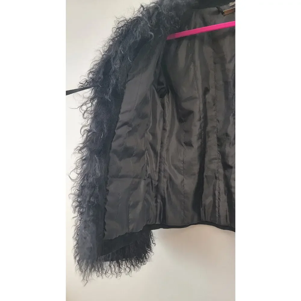 Black Genuine Suede & Fur Trim 70s Glam Whimsygoth Festival Coat - Picture 10 of 16